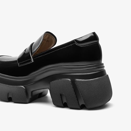 Image of BEAU TODAY Womens Platform Loafers, Leather Penny Loafer Shoes