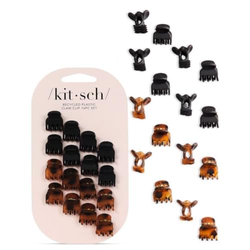 Kitsch Mini Hair Clips for Women - Tortoise & Black, 16 Pcs