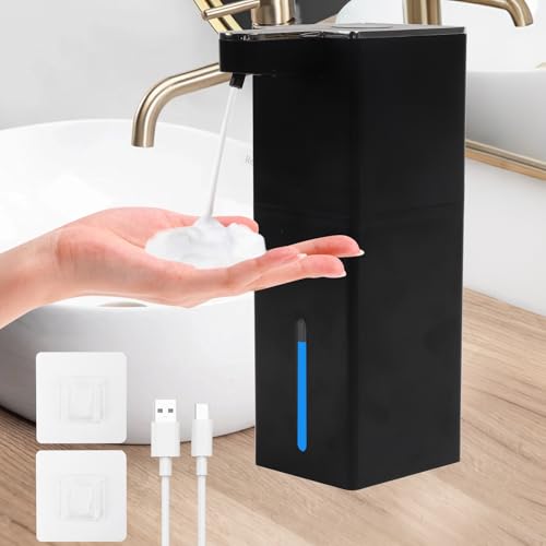 Automatic Soap Dispenser Touchless Wall Mounted Automatic Soap Dispenser Touchless 420ml 4 Adjustable Levels Ipx5 1800mah USB-C Bathroom Kitchen Office (Foamy black)