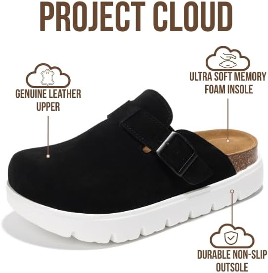 Project Cloud 100% Genuine Leather Platform Clogs for Women Footwear - Memory Foam Arch Support Cork Footbed Casual Shoes & Mules for Women 2026 (Benton Chunky) - Image 3