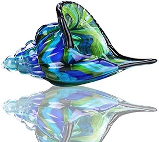 YU FENG Glass Shell Sculpture Centerpiece Ornament,Hand Blown Glass Sea Conch Figurine Paperweight(Multi-colour)