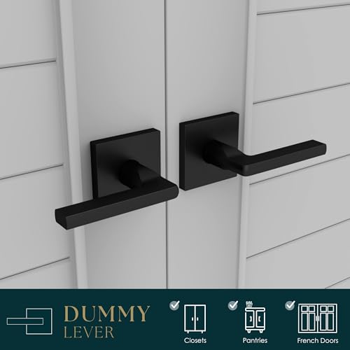 Image of Mega Handles Prime Dummy Lever, Door Handle for Closet or French Doors, Single Side Door Levers, Non-Turning, Fits All Standard Door Sizes, Covered Screws Included - Matte Black (2 Pack) 5 inch