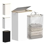 efluky Slim Laundry Basket with Lid, Tall Narrow Washing Basket for Laundry, Folding Small Slimline Laundry Baskets for Dirty Clothes, 63L Cloth Storage Basket white