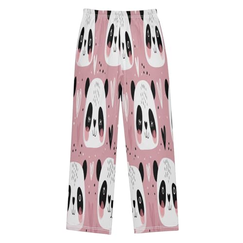 Cute Panda Face Heart Lounge Pajama Pants Soft PJ Bottoms for Sleepwear Ages 6-14 Years