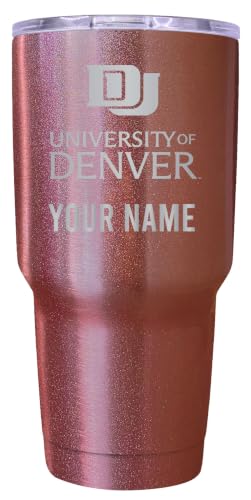 R and R Imports University of Denver Pioneers Officially Licensed 24 oz Customizable Engraved Insulated Stainless Steel Tumbler (Rose Gold)