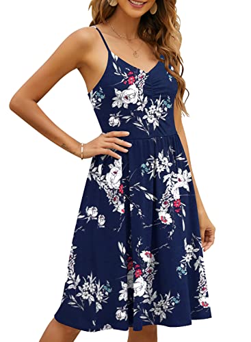 Image of YATHON Casual Dresses for Women Sleeveless Cotton Summer Beach Dress A Line Spaghetti Strap Sundresses with Pockets