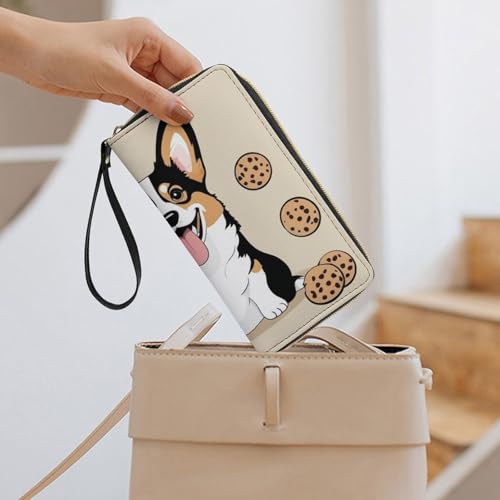 Womens Wallet, Waterproof PU Leather Wallet, Large Capacity Credit Card Holder Funny Corgi Dogs Cookies Coin Zipper Clutch Purse 7