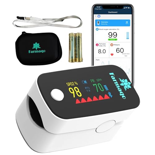 Saturimetro da dito professionale certificato BLUETOOTH - Pulsossimetro con APPLICAZIONE adulto bambino - SCHERMO OLED - Sensore di frequenza cardiaca - Ossimetro misura ossigeno SPO2 e Pulse BPM