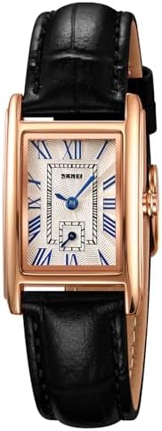 carlien Women Quartz Watch Lady Stylish Rectangle Dress Watch with Leather Strap and Sapphire Crown
