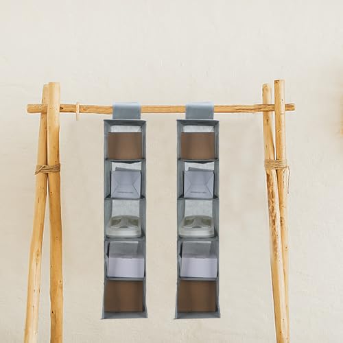 Minnhua 2 Stück Hängeregal Stoff mit 5 Fächer, Zusammenklappbar Hängeaufbewahrun, Kleiderschrank Organizer, Ordnungssystem Kleiderschrank für Kleiderschränke in unterschiedlichen Höhen (Grau)