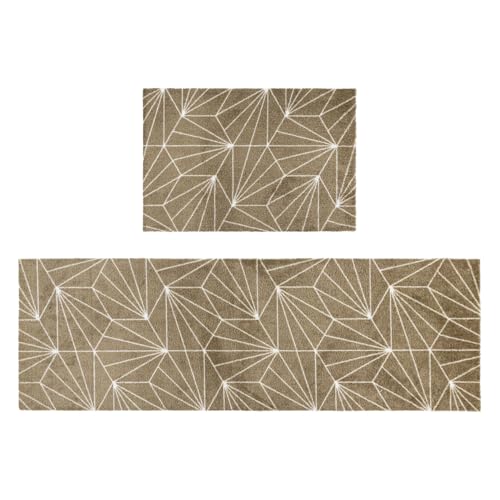 Image of JVL Mega Mat Machine Washable Entrance Runner and Doormat Set, Brown Geo