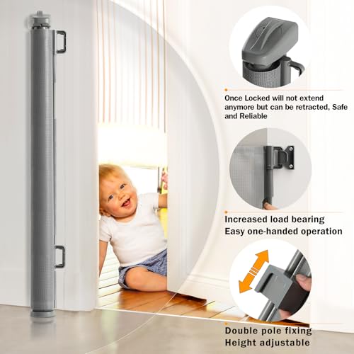 IDEA CASA Retractable Baby Gate for Stairs 33.8"x118" - Dog Gate & Barrier Indoor Stairs Baby Gate - Extra Wide Pet Gate for Indoor Child Safety Gate Drilling Required by IDEA CASA - Image 4