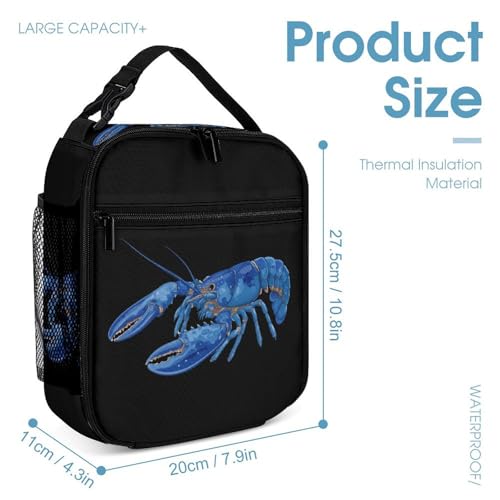 Hand-Drawn Blue Lobsters Travel Backpack Lunch Box Pencil Case 3Pcs Set for Men Women Office Outing University4