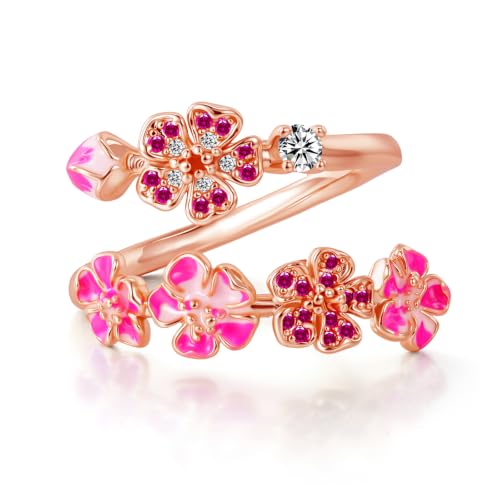 Kamise Bague en fleur de pêche, bague en fleur de cerisier, bagues cerisier, One Size, Argent sterling
