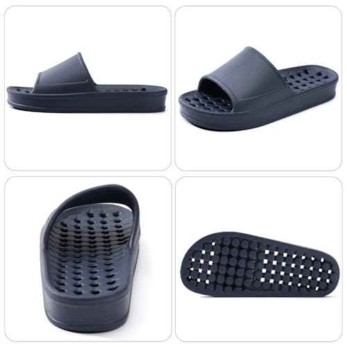 Shower Shoes for Women and Men with Drain Holes Massage Slide Sandals Soft Cushioned Anti-Slip Pool Slides Comfort Thick Soled Gym Shower Shoes Quick Drying Bathroom Spa Slippers2