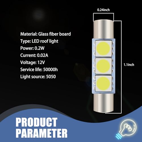 10 unidades luz LED de lectura para autos 28mm blanca miniatura 2