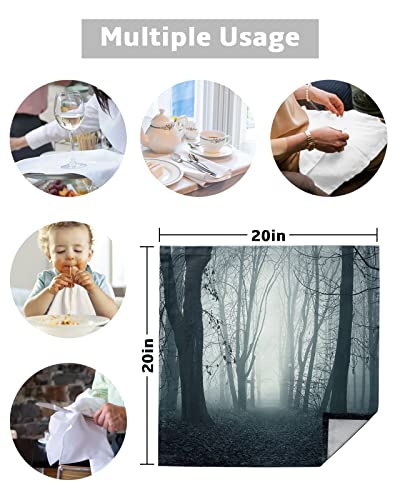 Cloth Napkin, Gothic Forest Absorbent Linen Napkins Reusable Washable Halloween Fog Path Kitchen Table Napkin Cloth Cocktail Napkins For Weddings Party 8 Packs 20 X 20 In #TOP4