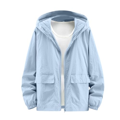 UPF 50 Long Sleeve Men Hoodie Lightweight Solid Color Full Zip Jackets with Pockets 2025 Summer Relaxed Gym Clothes