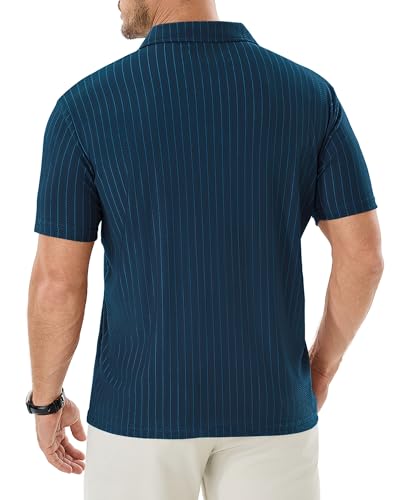 Image of ZKMAN Men's Breeze Striped Polo Shirts, Short Sleeve Performance Golf Shirt, Cooling Mesh Stretch Textured Dry Fit