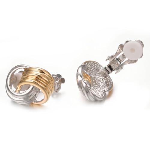 Image of Yoursfs Gold Textured Knot Clip On Earrings for Women Non Pierced Earring 18K Gold Plated Double Half Hoop Earrings Trendy Jewelry