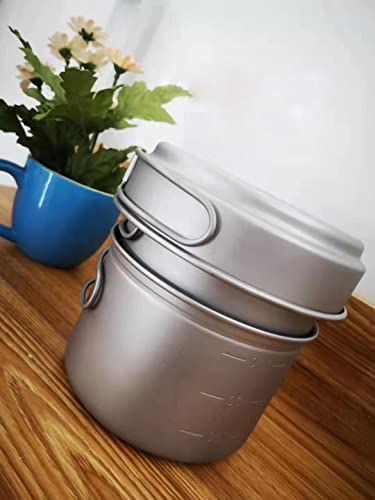 Rison-Titanium Camping Cooking Set Ultralight Pot Pan Mess Kit Set With Mesh Bag For Camping Hiking Fishing Picnic Outdoor Home Cookware With Handle Sport Set-2.25L #TOP3