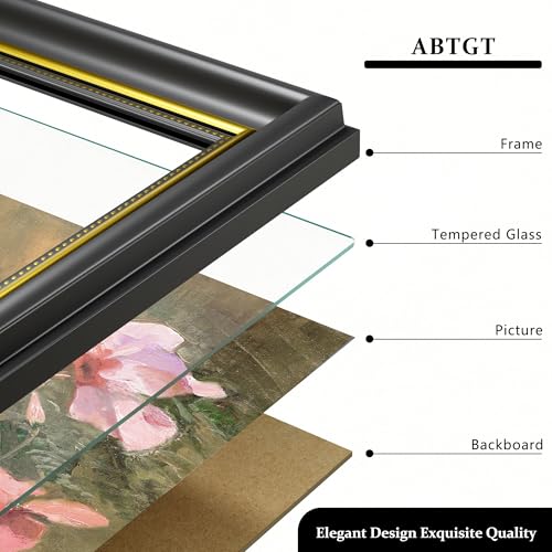 Image of Abtgt Ornate Vintage Style 5x7 Picture Frame, Made of Tempered Real Glass for Tabletop or Wall Mount, 5x7 Photo Frame for Home Decor, Black