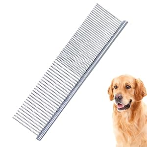 RAMGLYO Peigne animaux compagnie Soin Acier inoxydable dents arrondies pour chiens grands, moyens, petits et chats poils longs/courts emmêlés (19×3,5cm)