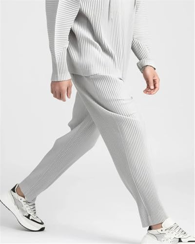 Men's Fashion Pleated Pants Casual Streetwear Trousers Loose Wide Legged Pants Elastic Waist Trousers2