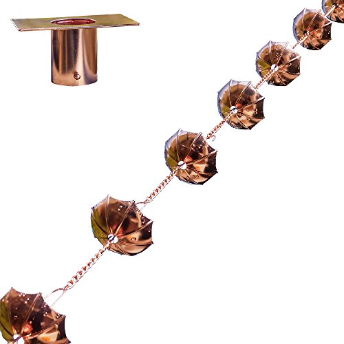 Sunflower Home and Garden 8 FT Copper Plated Umbrella Rain Chain with Bonus
