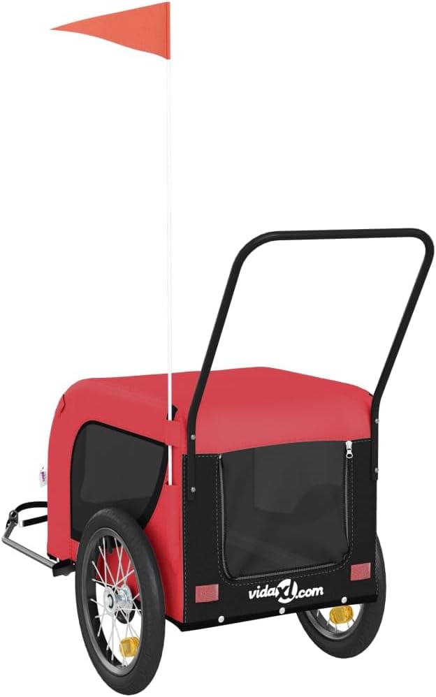 Pet Bike Trailer Red and Black Oxford Fabric and Iron, Dog Bike Trailer, Pet Cart Carrier with Safety Flag for Bicycle, Pet Bicycle Wagon for Small & Medium Sized Pets Travel Type7