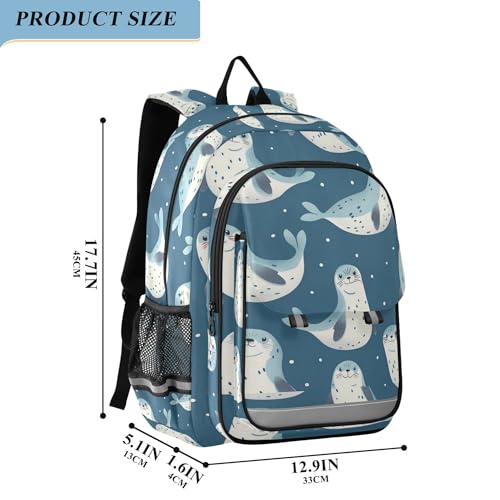 Seal Cartoon School Backpack Laptop Travel Backpack for Kids Girls Boys, Computer Notebooks Bookbag with Reflective Stripes2