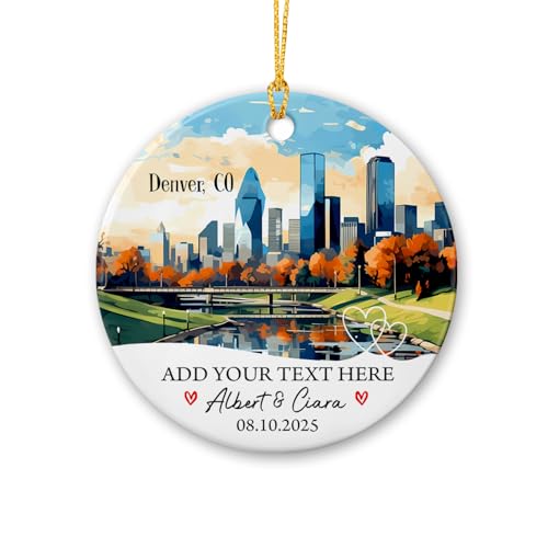 Denver CO Cityscape Ornament, Custom Names & Date Denver CO Christmas Ornament 2024, Denver Souvenir Xmas Keepsake, Denver CO Ceramic Ornament Gift for Travel Lover, Vacation Souvenir Keepsake