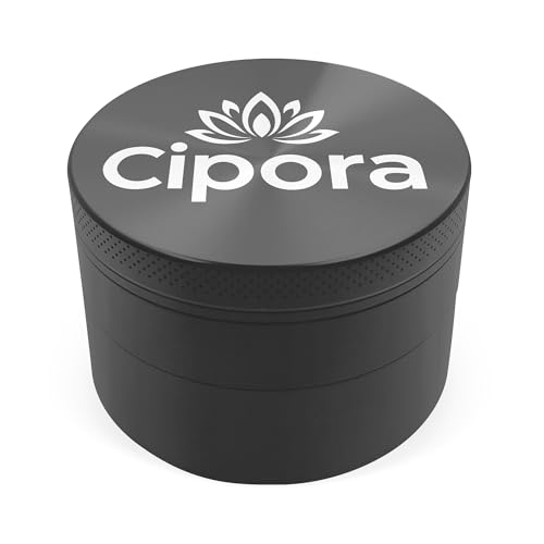 Cipora 2.5" Manual 3-Piece Zinc Grinder with Large Bottom Chamber (Black)