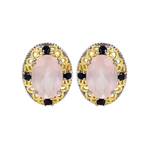 Boucles d'oreilles argent 925 anti-allergie quartz rose et onyx noir