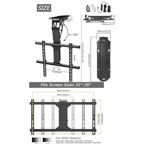 Support TV rabattable dissimulé motorisé électrique pour fixation plafond de 32 à 70"兼容 - 3