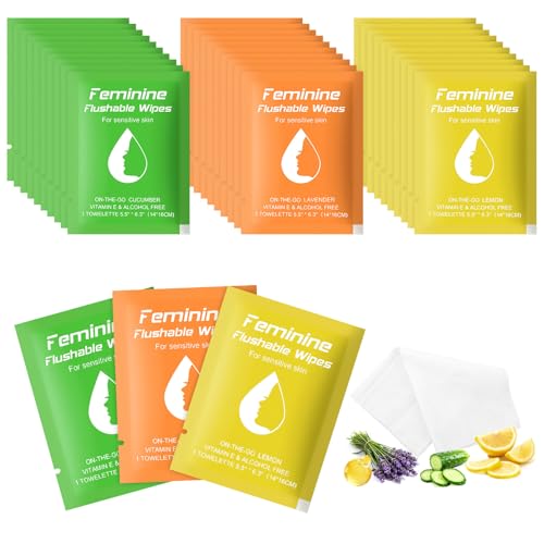 twoworld 30 Feminine Wipes Flushable Travel Individually Wrapped