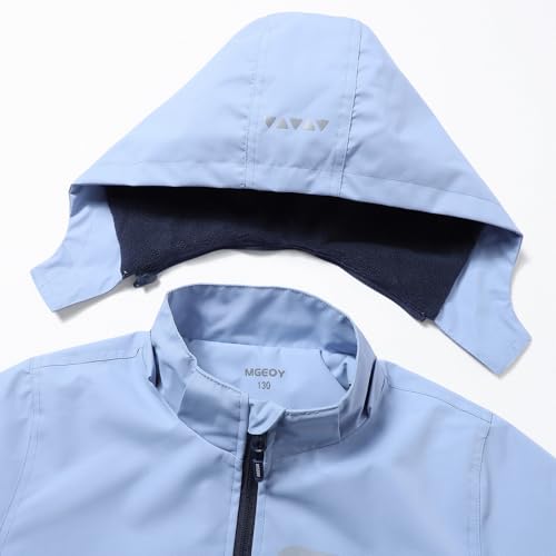 Image of MGEOY Boys Girls Rain Jacket Lightweight Waterproof Hooded Fleece Lined Raincoat Windbreakers for Kids