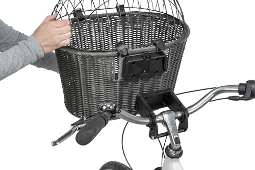 TRIXIE Hundekorb für das Fahrrad vorne bis 5 kg 44 × 41 × 34 cm - mit Universalhalterung - gewobener Hundefahrradkorb für den Lenker - in schicker Weidenoptik mit Kunststoff Gitter - 13107