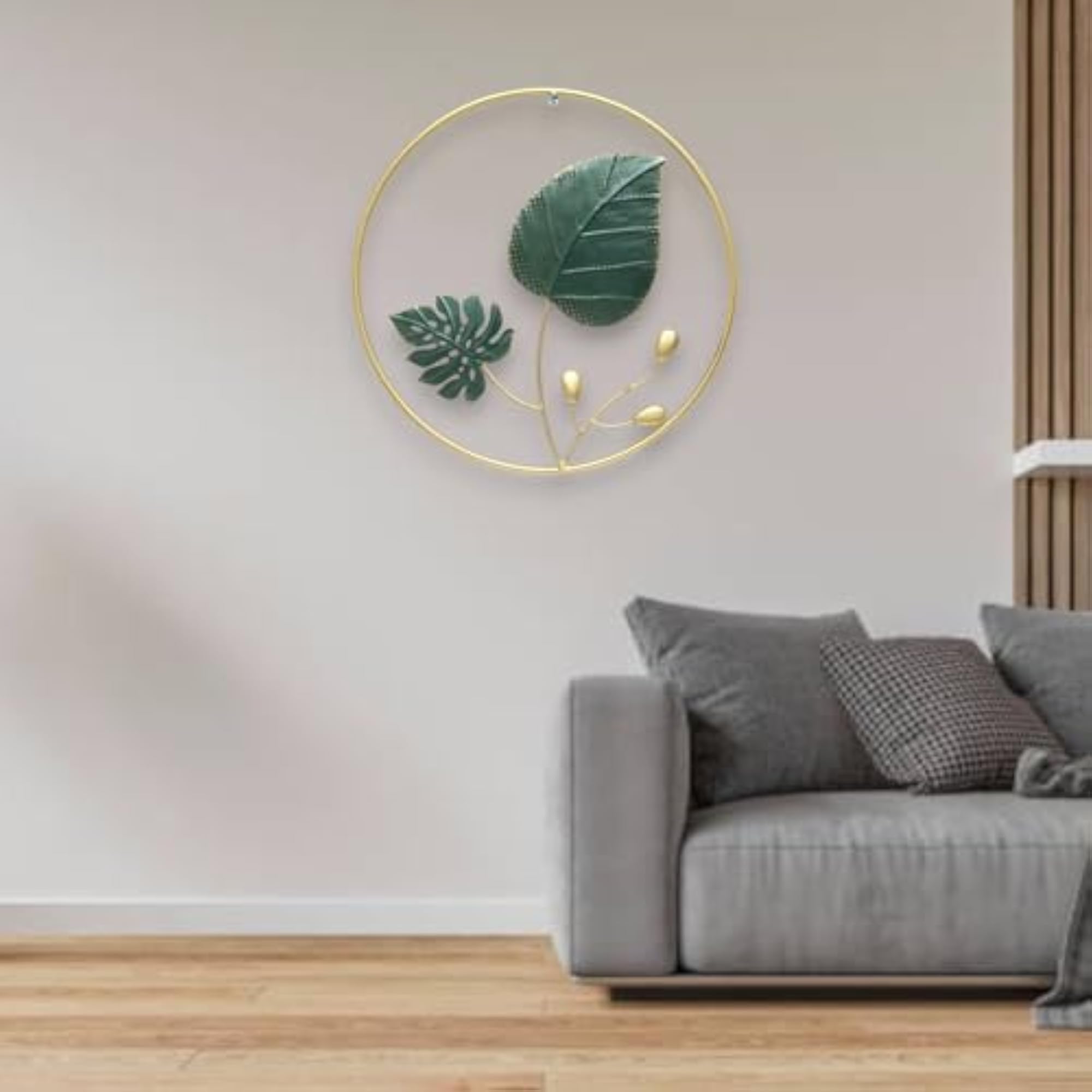 Multicolor Metal Round Kaashvi Leaf Wall Frame