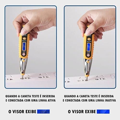 Chave Teste de Tensão Digital 12V-250V – Detector de Corrente AC/DC com Luz LED e Desligamento Autom