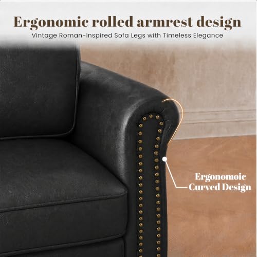 Image of Kingfun Faux Leather Accent Chair with Rolled Arms,Black
