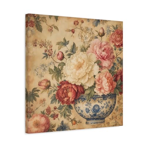 Tableau pivoines vintage 50x50 cm en toile pour décoration salon