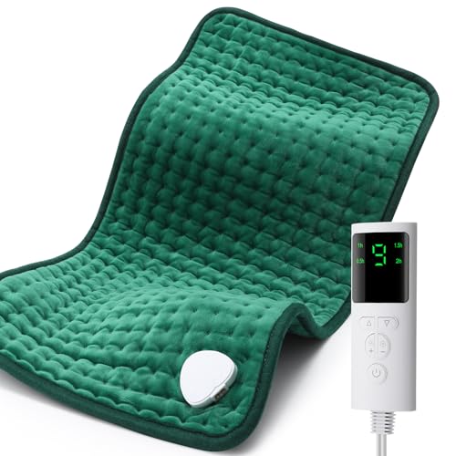 Heating pad, Electric Heat Pad for Pain Relief -9 Heating Levels, 4 Gears Timer- Heated Pad for Back Neck Shoulder Belly Leg Arm, Fast Heating & Machine Washable-12 x24 Green