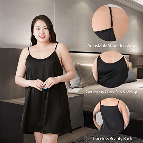 SIYUAN Women’s Silk Full Slips for Under Dresses, Sexy Sleeveless Nightgown Cami Dress,Adjustable Spaghetti Strap Camisole Slip Dress Sleepshirts.
