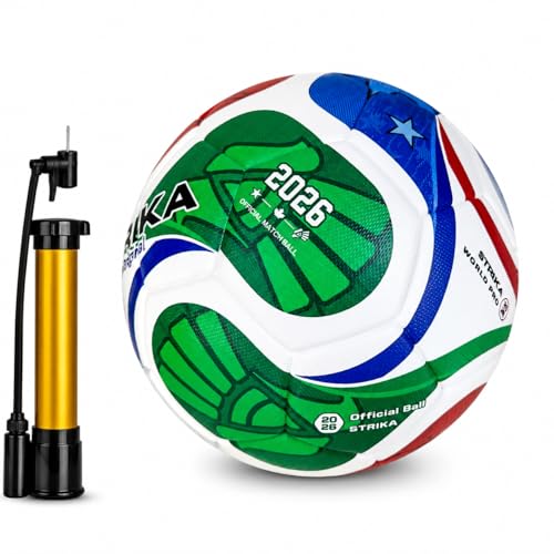 STRIKA Premium Soccer Ball Size 5 & 4 with Pump Durable Training Ball for Adults & Kids Hybrid Bonded Water-Resistant Indoor/Outdoor Use