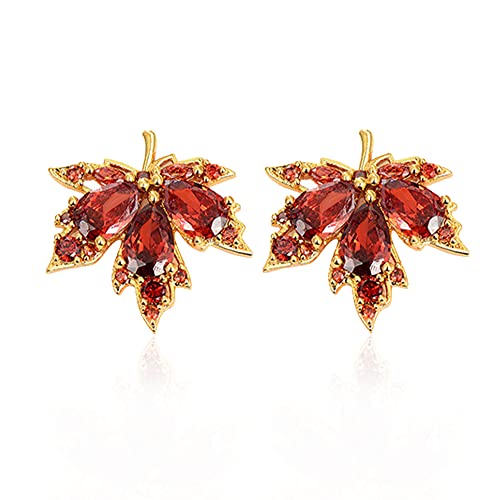 Unique Dainty Sparkly Crystal Orange Red Maple Leaf Dangle Drop Stud Earrings Cute Elegant Glitter Rhinestone Leaf Stud Earrings for Women