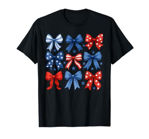Funny 4th Of July Red White And Blue American Coquette Bows T-Shirt
