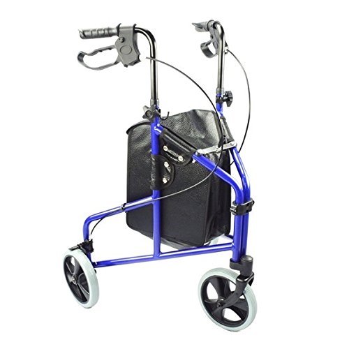 Ultra Lightweight 3 Wheeled rollator /Tri Walker with brakes and Shopping Bag Blue - Only 4.5kgs