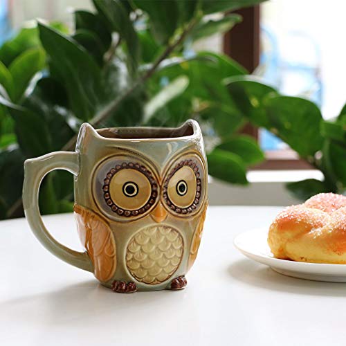 Sqowl 3D Coffee Mug Funny Cute Owl Ceramic Cup Coffee Mug Tea Mugs Set For Women And Girls 12 Oz Cyan #TOP1