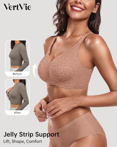 Image of Vertvie Seamless Jelly Bra No Underwire Supportive Bralette | Wireless, Full Coverage, Push Up, Scalloped V-Neck, Buttery Soft & Invisible under T-shirts for Everyday Oder Women's Comfort